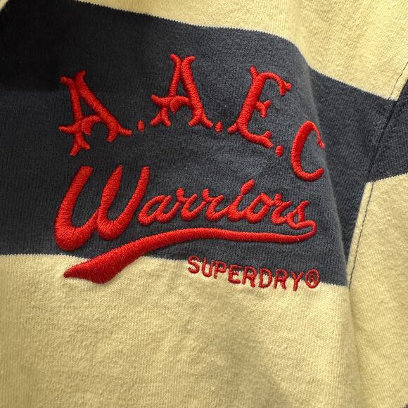 Superdry Rugby Shirt Mens Large Navy Blue Stripe AAEC Warriors Natl Champs NEW - Picture 5 of 10